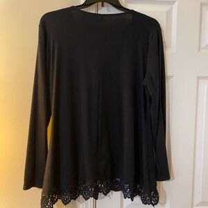 Long Sleeve Navy Knit Top Lace Hem Plus Size